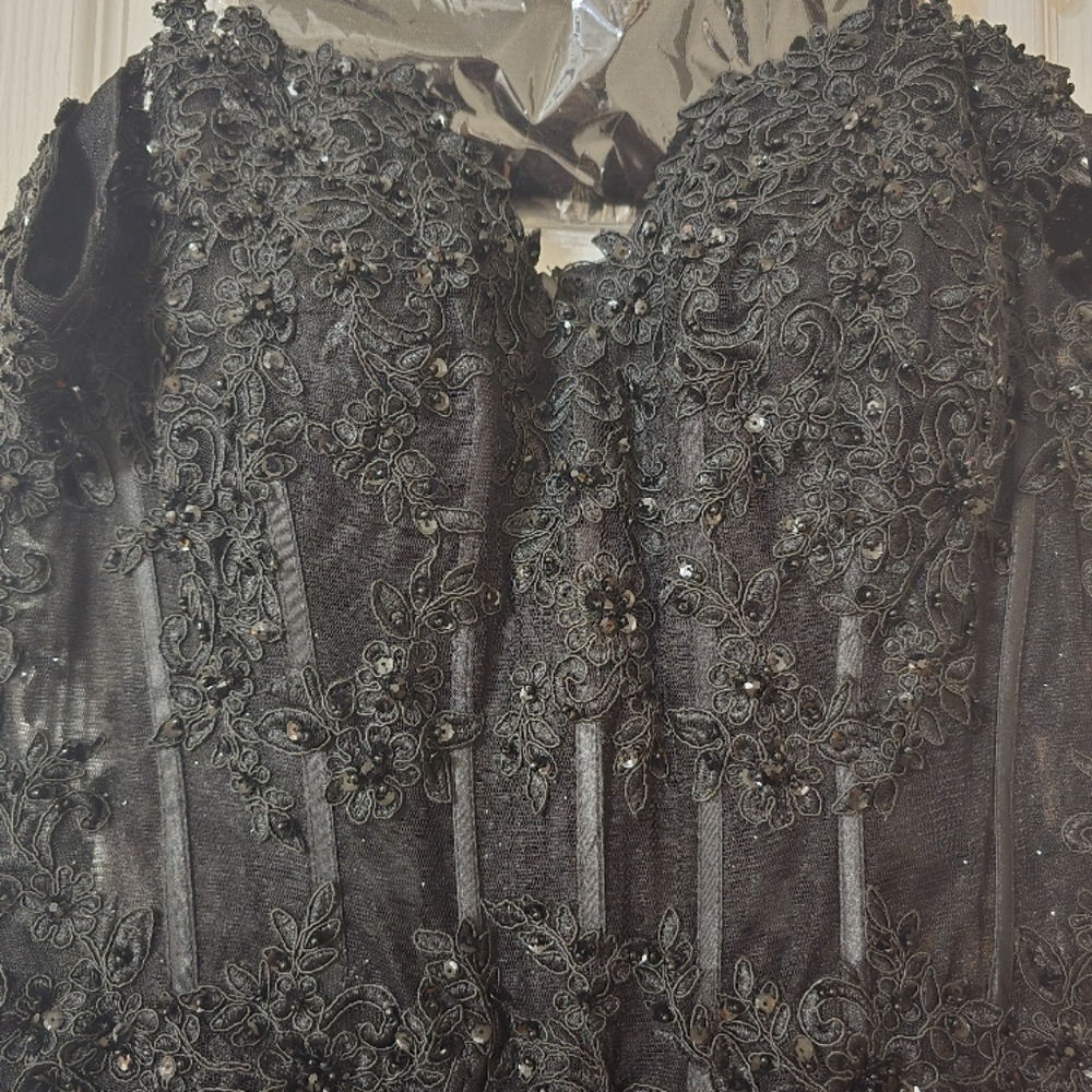 Black Sequin Embellished Backless Gown
